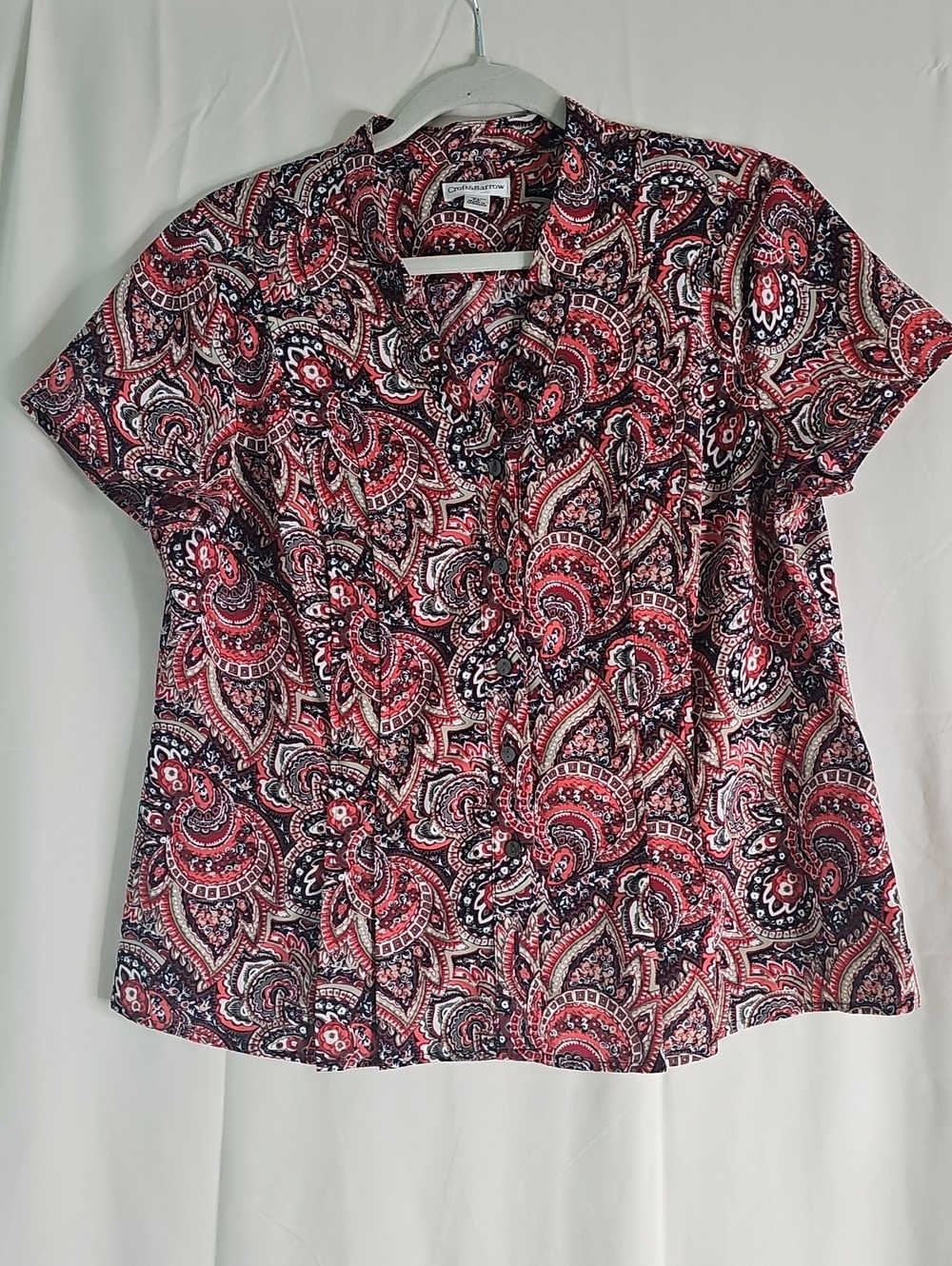 Croft & Barrow Red and Black Paisley Short-Sleeve Blouse